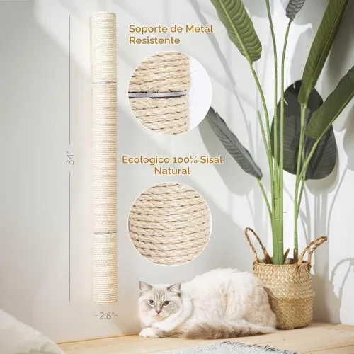 Vista 2 de xympo Rascador de Pared Montado de 86 cm para Gatos, Poste de Rascado de Sisal