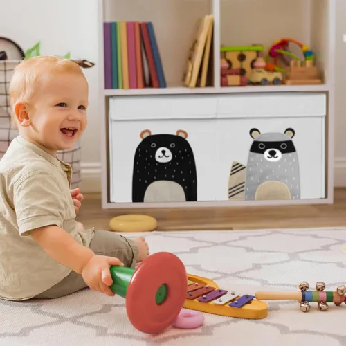 Vista 3 de Sweet Jojo Designs Woodland Bear Racoon - Caja de almacenamiento pequeña de tela para niños o niñas, para guardería o habitación de niños