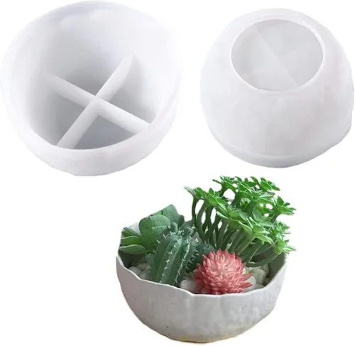 Vista 8 de Maceta geométrica de silicona, molde para suculentas, jarrón, cactus, molde de hormigón, resina epoxi, portavelas, yeso, cemento, arcilla