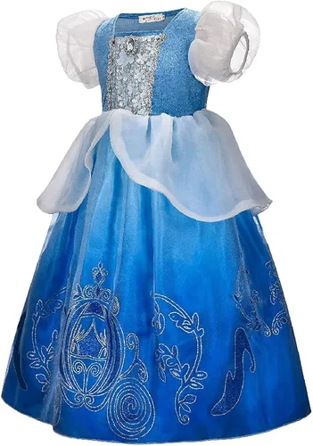 Vista 2 de Quenny Vestidos de Cenicienta de Halloween, vestidos de princesa de Cenicienta con estampado degradado para niñas.