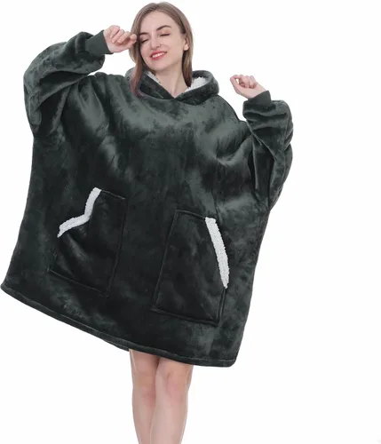 Vista 23 de Kipswiza Manta Ponible con Capucha para Mujeres y Hombres, Sudadera de Mantas con Capucha de Sherpa Suave y Acogedora Extragrande como Regalos
