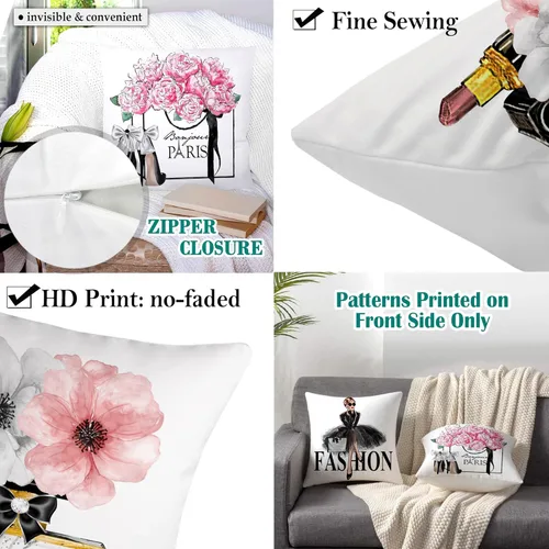 Vista 4 de Juego de 4 fundas de almohada de 18 x 18 pulgadas, bonitas fundas de almohada decorativas a la moda, fundas de almohada para cama, sofá, fundas