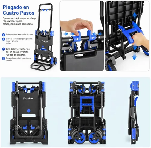 Vista 4 de Carro de mano plegable 2 en 1, carrito retráctil de 330 libras, 4 y 2