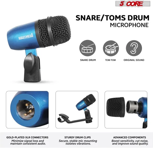 Vista 3 de 5 CORE Juego de micrófonos de batería de 9 piezas con 5 micrófonos de percusión dinámicos Kick Bass, Tom/Snare y 4 condensadores Hi Hat & Platillos