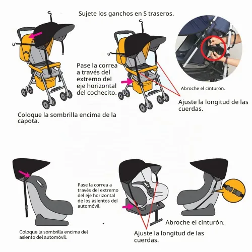 Vista 4 de Manito parasol para carriolas y asientos de auto (7 colores disponibles), Negro