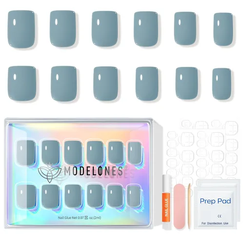 Vista 32 de Modelones Uñas postizas cuadradas cortas, color blanco y rosa, 32