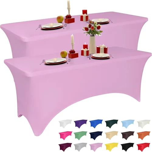 Vista 10 de Paquete de 2 manteles de elastano negro de 4 pies para mesas rectangulares, ajustado y elástico, lavable, resistente a las arrugas, perfecto