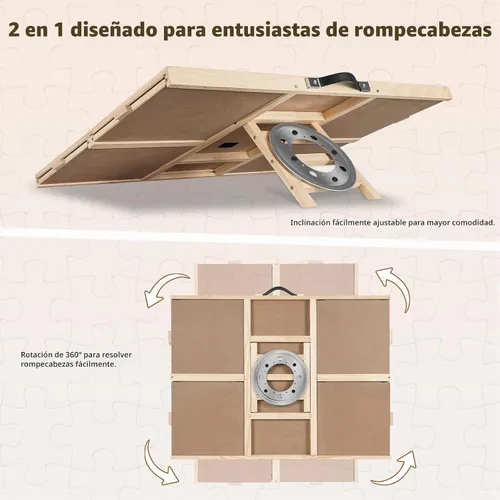 Vista 3 de ALL4JIG 1500 piezas 2 en 1 tabla de rompecabezas inclinable y giratoria para adultos, mesa de rompecabezas de madera de 24.53 x 33.19 pulgadas con 4