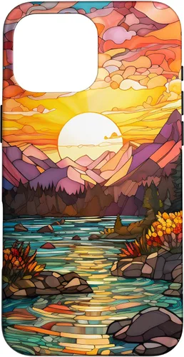 Vista 24 de Sunset Stained Glass Mosaic Landscape Scene Case for iPhone 17