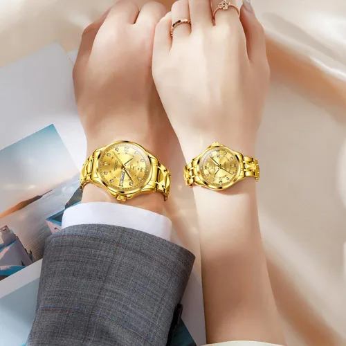 Vista 35 de OLEVS Reloj para parejas para él y ella, reloj analógico de cuarzo para hombres y mujeres, de acero inoxidable, impermeable, luminoso, fecha, reloj