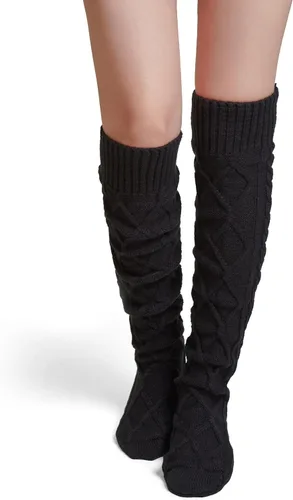 Vista 22 de Pcavin Thigh High Socks for Women, Long Cable Knit Over Knee Boot Stockings 0013 Estilo Negro