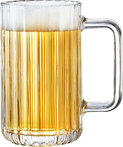 Vista 8 de Taza de cerveza alemana con hoyuelos, 19 onzas de grosor, tazas de cerveza de vidrio con asa, perfectas para fiestas de Oktoberfest, taza de amantes