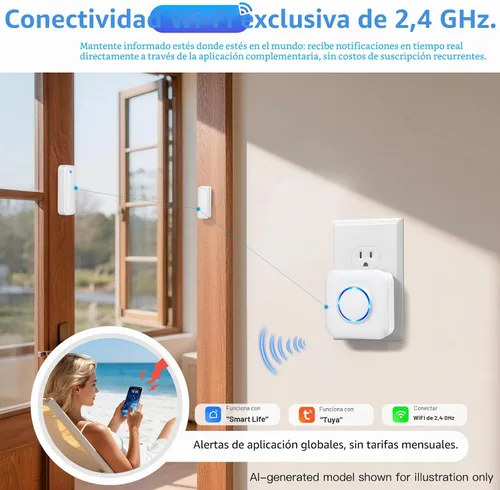 Vista 2 de Timbre del sensor de puerta de WiFi, sensor de ventana de alerta abierta de 2-Blanco