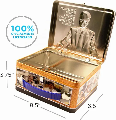 Vista 2 de Aquarius The Office Fun Box - Caja de almacenamiento de lata resistente con mango de plástico y cubierta frontal en relieve, mercancía
