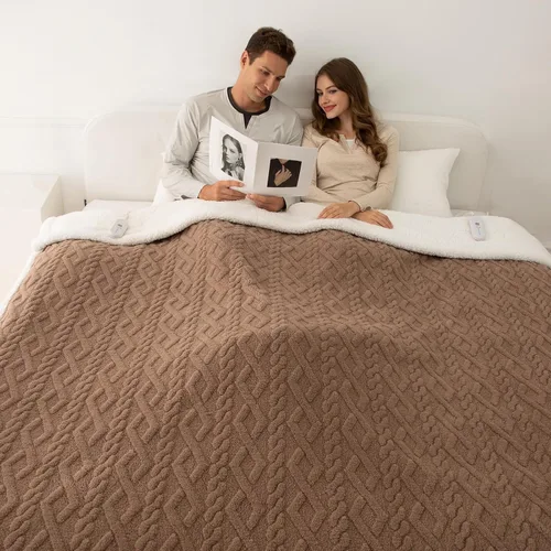 Vista 15 de Manta eléctrica tamaño individual 62"X84" amarilla - Manta cálida y gruesa de sherpa con calefacción para invierno con 5 niveles de calentamiento