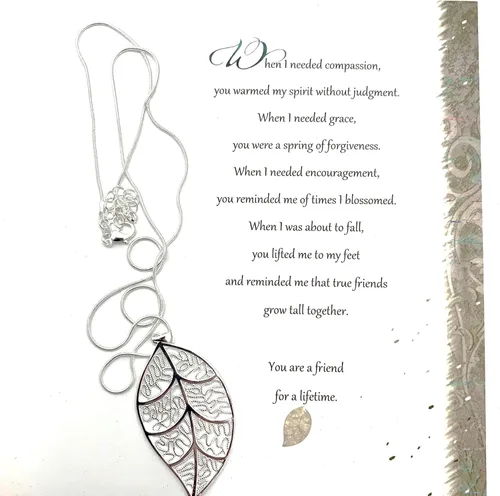 Vista 5 de Smiling Wisdom - Juego de regalo de amistad de hoja de plata - Tarjeta de felicitación, amistad, para toda la vida, temporal, motivo - Collar