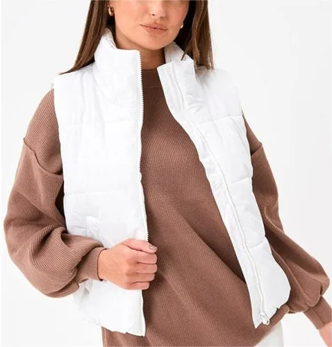 Vista 2 de VELISDE Chaleco corto acolchado para mujer, sin mangas, para invierno, cálido, ligero, cuello alto, con bolsillos