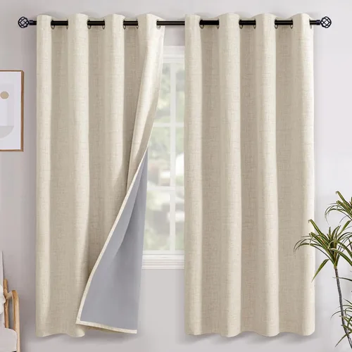 Vista 86 de YoungsTex - Cortinas opacas de lino para dormitorio, oscurecimiento de la habitación, cortinas con textura de lino, paneles con aislamiento térmico