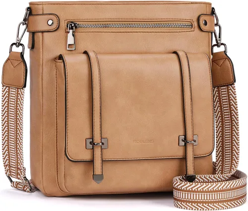 Vista 13 de Bolsos cruzados Roulens para mujer, bolsos cruzados con múltiples bolsillos de cuero vegano para mujer, bolsos de hombro, bolsos de viaje con correa