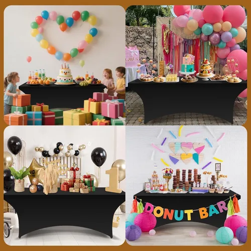 Vista 6 de Paquete de 6 manteles de elastano, manteles de elastano elásticos de 6 pies para mesas de 6 pies, mantel elástico rectangular universal ajustable