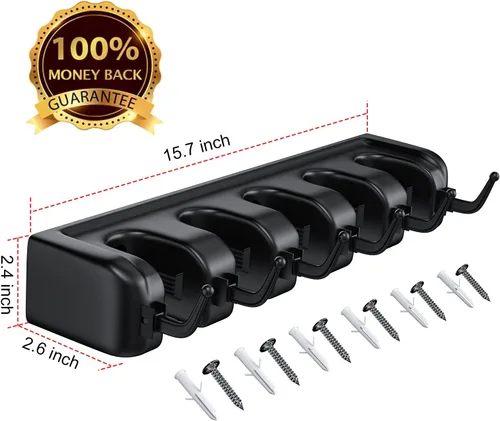 Vista 3 de LETMY Soporte de pared para escoba, soporte para fregona y escoba, estante de almacenamiento de garaje y organizador de herramientas de jardín, 5
