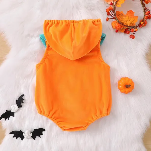 Vista 3 de Disfraz de Halloween mullido para bebés y niñas con estampado de cara de fantasma, sudadera con capucha para cosplay