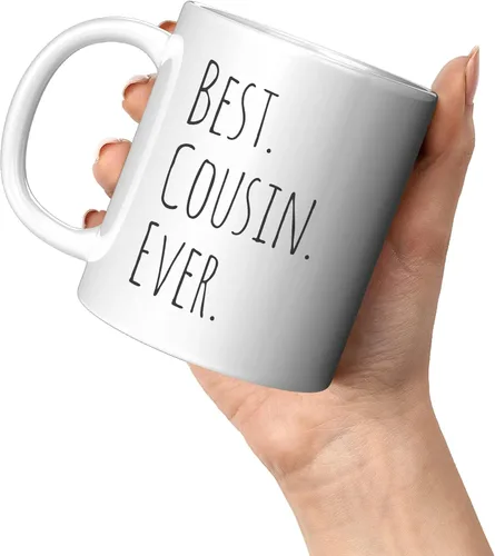 Vista 7 de Panvola Taza de café con texto en inglés "Best Cousin Ever", regalos para mujeres y hombres de la tía, tío, familia, reunión, vasos de cerámica, 11