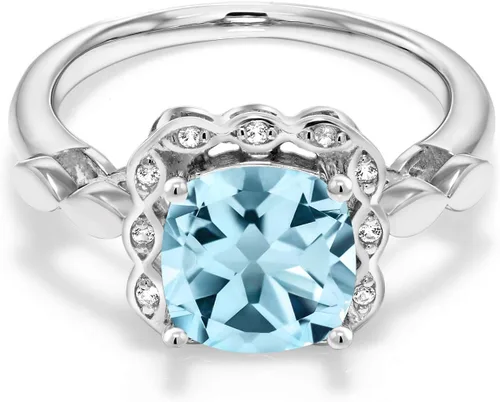 Vista 78 de Gem Stone King Anillo de compromiso de plata de ley 925 de 0.315 in con piedra natal y zafiro blanco creado Anillo de compromiso de boda