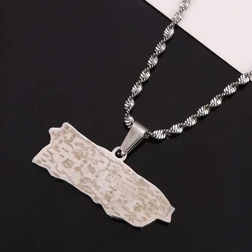 Vista 3 de Collar con colgante de mapa de Puerto Rico de acero inoxidable, joyería de mapa de puertorriqueños
