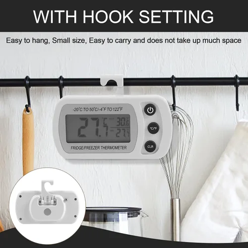 Vista 7 de Paquete de 4 termómetros para nevera, termómetro digital para refrigerador, termómetro digital impermeable para sala de congelador con pantalla LCD