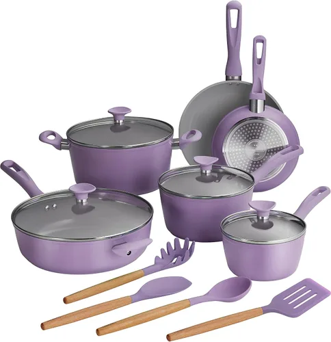 Vista 11 de Tramontina Solara - Juego de utensilios de cocina antiadherentes de cerámica de 14 piezas con tapas, ollas y sartenes de aluminio de calibre pesado
