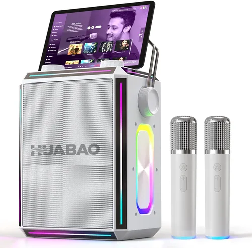Vista 10 de Altavoz portátil de karaoke Bluetooth con 2 micrófonos inalámbricos, luces RGB, ajuste de agudos y graves, efectos de voz, entrada Negro