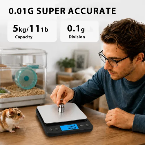 Vista 6 de MEIYA Pequeña báscula digital para mascotas, escala de animales pequeños de alta precisión de 11.0 lbs/0.00 oz con carga USB, pantalla LCD