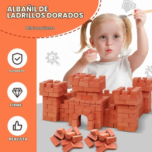 Vista 3 de Knight Bricklayer - Juego de construcción de ladrillo y mortero de arcilla, mini ladrillos y bloques de cemento, kit de mini casa de bricolaje