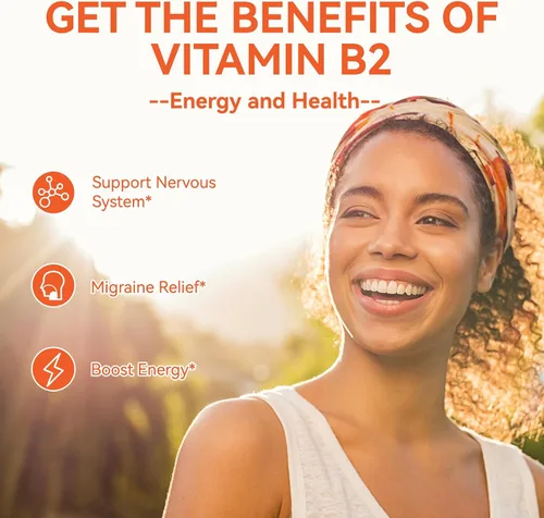 Vista 2 de Gomitas de vitamina B2, suplemento de riboflavina de 400 mg con magnesio para adultos, gomitas B2 para alivio de la migraña* y apoyo del sistema