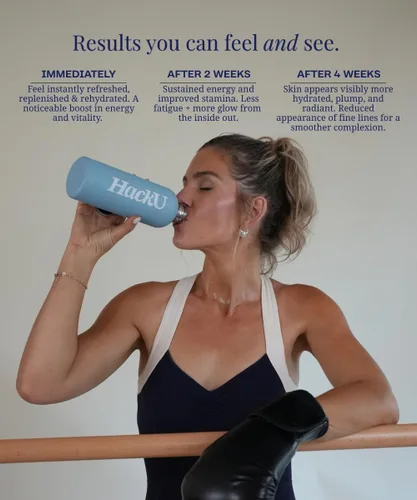 Vista 6 de HackU Hydration Hack - Paquetes de hidratación de electrolitos y piel – Mezcla de bebida sin azúcar, sin hinchazón con magnesio, ácido hialurónico