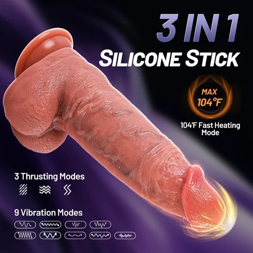 Vista 2 de Vibración realista de silicona de 8.7 pulgadas, empuje y calentamiento, control remoto del vibrador, succión y lamida, juguetes para mujeres