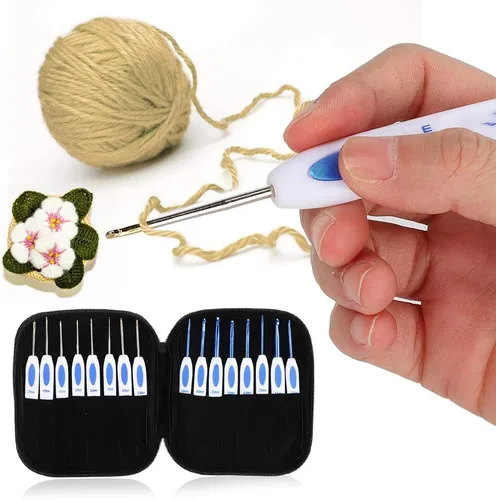 Vista 9 de Zerodis Kit de ganchos de ganchillo con estuche, herramienta de tejer de bricolaje, gancho de ganchillo, juego de agujas de tejer de aluminio, juego