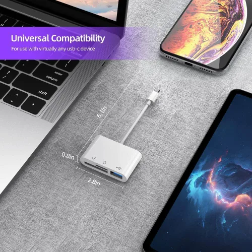 Vista 3 de RayCue Lector de tarjetas de memoria USB C a Micro SD TF, adaptador de lector de tarjetas de cámara USB 3 en 1 compatible con iPhone 15, iPad Pro