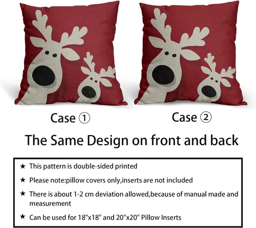 Vista 6 de Juego de 2 fundas de almohada rojas de Navidad de 16 x 16 pulgadas, decoración de Navidad de ciervos de Navidad, estampado de invierno, fundas