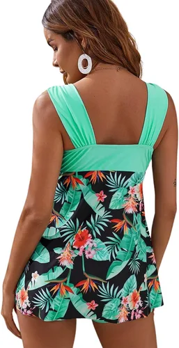 Vista 5 de ESPRLIA Traje de baño de 2 piezas para mujer con control de abdomen y pantalones cortos con cuello en V