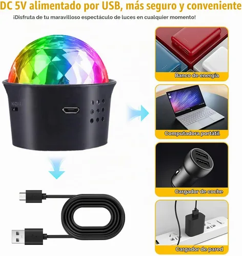 Vista 4 de Paquete de 2 mini luces de bola de discoteca activadas por sonido, luces de fiesta de discoteca multicolor, batería recargable por USB, luces