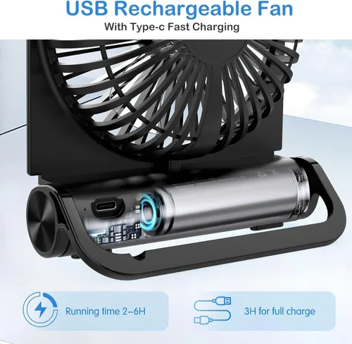 Vista 2 de EasyAcc Ventilador de escritorio pequeño, ventilador para cápsulas de sueño recargable, mini ventilador de escritorio silencioso de 2000 mAh