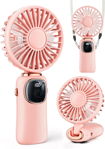 Vista 10 de coldSky Ventilador de mano portátil, batería de 4000mAh, ventiladores de viaje personales multifunción 3 en 1 con pantalla digital, ventilador