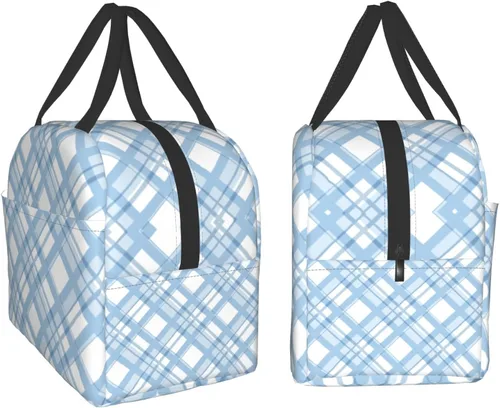 Vista 4 de Nerxy Lonchera a cuadros de búfalo azul, moderna, 8 x 5 x 8.5 pulgadas, suave bolsa de almuerzo para mujeres, niños, adultos, trabajo, escuela