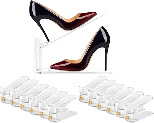 Vista 8 de Paquete de 6 organizadores de ranura para zapatos, organizador transparente para apilador de zapatos, soporte para zapatos, ahorrador de espacio