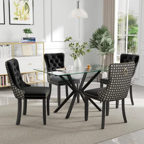 Vista 20 de Juego de comedor moderno de cristal de lujo de 5 piezas, juego de comedor rectangular minimalista para 4, juego de mesa de cocina de vidrio