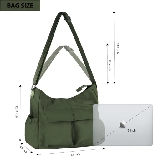 Vista 3 de Bolso bandolera de lona para hombres y mujeres, bolso vintage para laptop, bolsa grande con múltiples bolsillos