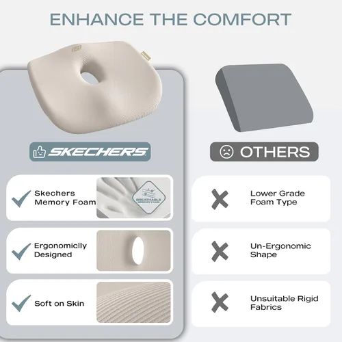Vista 6 de Skechers Cojín de asiento de espuma viscoelástica, cojín para silla de oficina con forma de dona para aliviar el dolor de coxis, almohada para silla