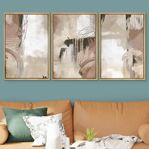 Vista 213 de SIGNWIN Lienzo enmarcado para pared, juego de arte pastel con cadena montañosa, bosque, niebla, naturaleza silvestre, ilustraciones modernas, arte